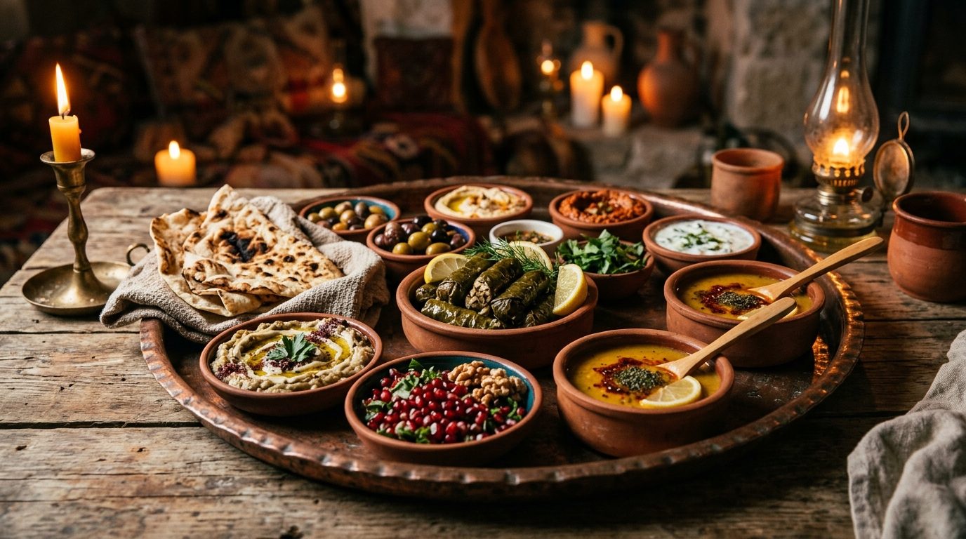 A traditional Anatolian spread of meze dishes